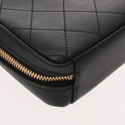 Pre Owned Chanel Matelasse Diana 25Cm Chain Shoulder Bag In Black Calfskin