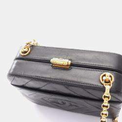 Pre Owned Chanel Coco Mark Diamond Stitch Shoulder Bag Lambskin Leather Black