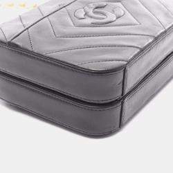 Pre Owned Chanel Coco Mark Diamond Stitch Shoulder Bag Lambskin Leather Black