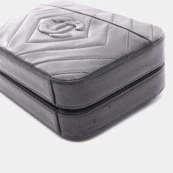 Pre Owned Chanel Coco Mark Diamond Stitch Shoulder Bag Lambskin Leather Black