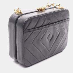 Pre Owned Chanel Coco Mark Diamond Stitch Shoulder Bag Lambskin Leather Black