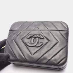 Pre Owned Chanel Coco Mark Diamond Stitch Shoulder Bag Lambskin Leather Black