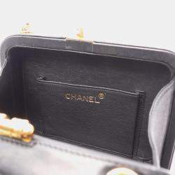 Pre Owned Chanel Coco Mark Diamond Stitch Shoulder Bag Lambskin Leather Black
