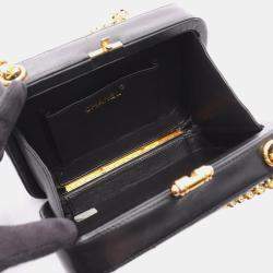 Pre Owned Chanel Coco Mark Diamond Stitch Shoulder Bag Lambskin Leather Black