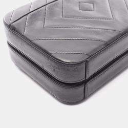 Pre Owned Chanel Coco Mark Diamond Stitch Shoulder Bag Lambskin Leather Black