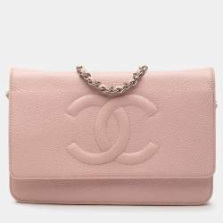 Pre Owned Chanel Pink CC Caviar Wallet On Chain