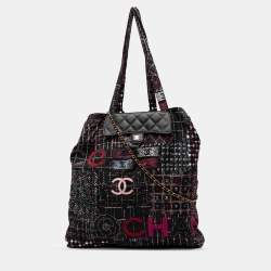 Pre Owned Chanel Black Nylon Graffiti Foldable Shopping Tote in Caviar Flap