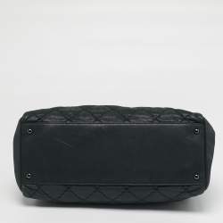 Pre Owned Chanel Just Mademoiselle Large Dark Green Quilted Iridescent Leather Bowling Bag