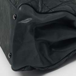 Pre Owned Chanel Just Mademoiselle Large Dark Green Quilted Iridescent Leather Bowling Bag