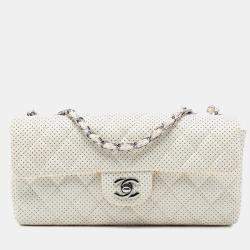 مملوكة مسبقًا Chanel White Classic Perforated Lambskin East West Flap
