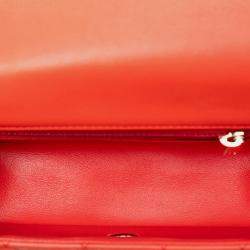 Pre Owned حقيبة شانيل مستطيلة صغيرة كلاسيكية جلد خروف برتقالي رفرف واحد