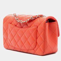 Pre Owned حقيبة شانيل مستطيلة صغيرة كلاسيكية جلد خروف برتقالي رفرف واحد