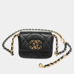 Pre Owned حقيبة خصر بشريط شانيل شانيل 19 جلد أسود