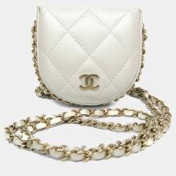 Pre Owned محفظة شانيل ماتيلسي سلسلة كوين نايلون جلد لؤلؤي أبيض