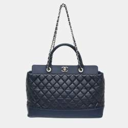 Pre Owned Chanel Matelasse Portobello Tote Bag Leather Shoulder Bag Tote Bag Navy
