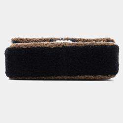 Pre Owned شنيل كلاسيك متوسطة ثلاثية الألوان شيرلينج بجيب مزدوجة سوداء