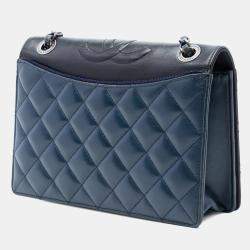 Pre Owned Chanel Blue Medium Quilted Lambskin Ballerine Flap