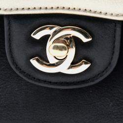 Pre Owned Chanel Black Silver Medium Classic Bicolor Caviar Double Flap