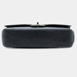 Pre Owned Chanel Black Silver Medium Classic Bicolor Caviar Double Flap