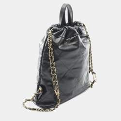 Pre Owned Chanel Chanel 22 Small Black Leather Backpack