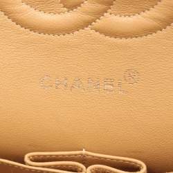 Pre Owned Chanel Matelasse Double Flap Shoulder Bag In Lambskin Sheepskin Beige