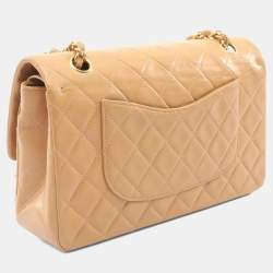 Pre Owned Chanel Matelasse Double Flap Shoulder Bag In Lambskin Sheepskin Beige