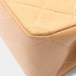 Pre Owned Chanel Matelasse Double Flap Shoulder Bag In Lambskin Sheepskin Beige