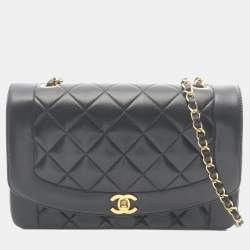 Pre Owned حقيبة كتف شانيل ماتيلاس ديانا فلاب جلد حمل لون أسود