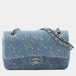 مملوكة مسبقًا Chanel Coco Mark Blue Denim Double Flap Shoulder Bag 