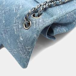 مملوكة مسبقًا Chanel Coco Mark Blue Denim Double Flap Shoulder Bag 