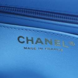 Pre Owned Chanel Matelasse Top Handle Shoulder Bag In Grained Calfskin Leather Blue