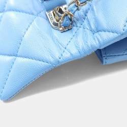 Pre Owned Chanel Matelasse Top Handle Shoulder Bag In Grained Calfskin Leather Blue