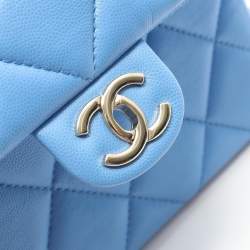 Pre Owned Chanel Matelasse Top Handle Shoulder Bag In Grained Calfskin Leather Blue