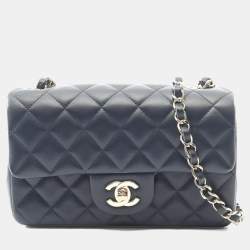 Pre Owned Chanel Mini Matelasse 20 Shoulder Bag In Lambskin Navy Blue