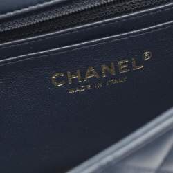 Pre Owned Chanel Mini Matelasse 20 Shoulder Bag In Lambskin Navy Blue