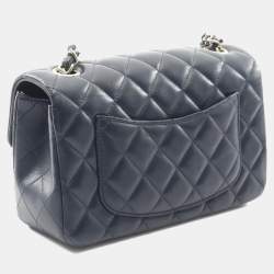 Pre Owned Chanel Mini Matelasse 20 Shoulder Bag In Lambskin Navy Blue