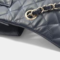 Pre Owned Chanel Mini Matelasse 20 Shoulder Bag In Lambskin Navy Blue