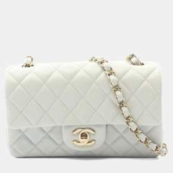 Pre Owned Chanel Mini Matelasse 20 Shoulder Bag Lambskin Leather Gray