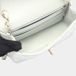 Pre Owned Chanel Mini Matelasse 20 Shoulder Bag Lambskin Leather Gray