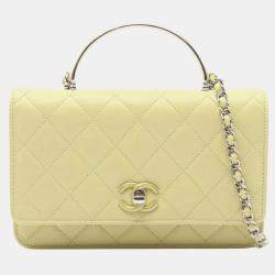 Pre Owned Chanel Matelasse Shoulder Bag Lambskin Leather Yellow