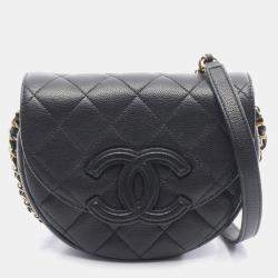 Pre Owned حقيبة شانيل سوداء صغيرة ماتلاس مسنجر بحزام كتف جلد عجل محبب