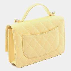 مملوكة مسبقًا حقيبة شانيل \"ماتلاس توب هاندل\" جلد عجل محبب كافيار أصفر