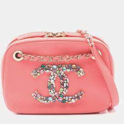 Pre Owned Chanel Coco Mark Shoulder Bag Lambskin Leather Pink