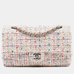 مملوكة مسبقًا Chanel White Medium Classic Tweed Double Flap