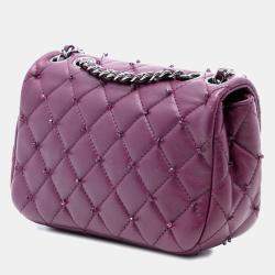 Pre Owned Chanel Purple Extra Mini Rectangular Lambskin Beaded Single Flap