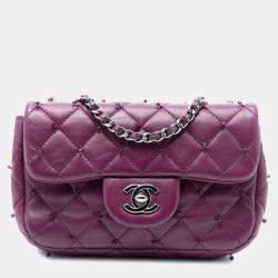 مملوكة مسبقًا Chanel Purple Extra Mini Rectangular Lambskin Beaded Single Flap