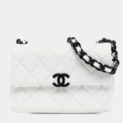 Pre Owned حقيبة شانيل ماي إيفريثنج فلاب كافيار مبطن أبيض صغيرة