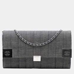 Pre Owned Chanel Grey CC Choco Bar Denim Chain Flap