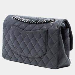 Pre Owned شنيل كلاسيك فلاب مزدوج جلد الحملان أسود متوسط الحجم