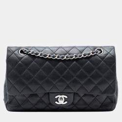 Pre Owned شنيل كلاسيك فلاب مزدوج جلد الحملان أسود متوسط الحجم